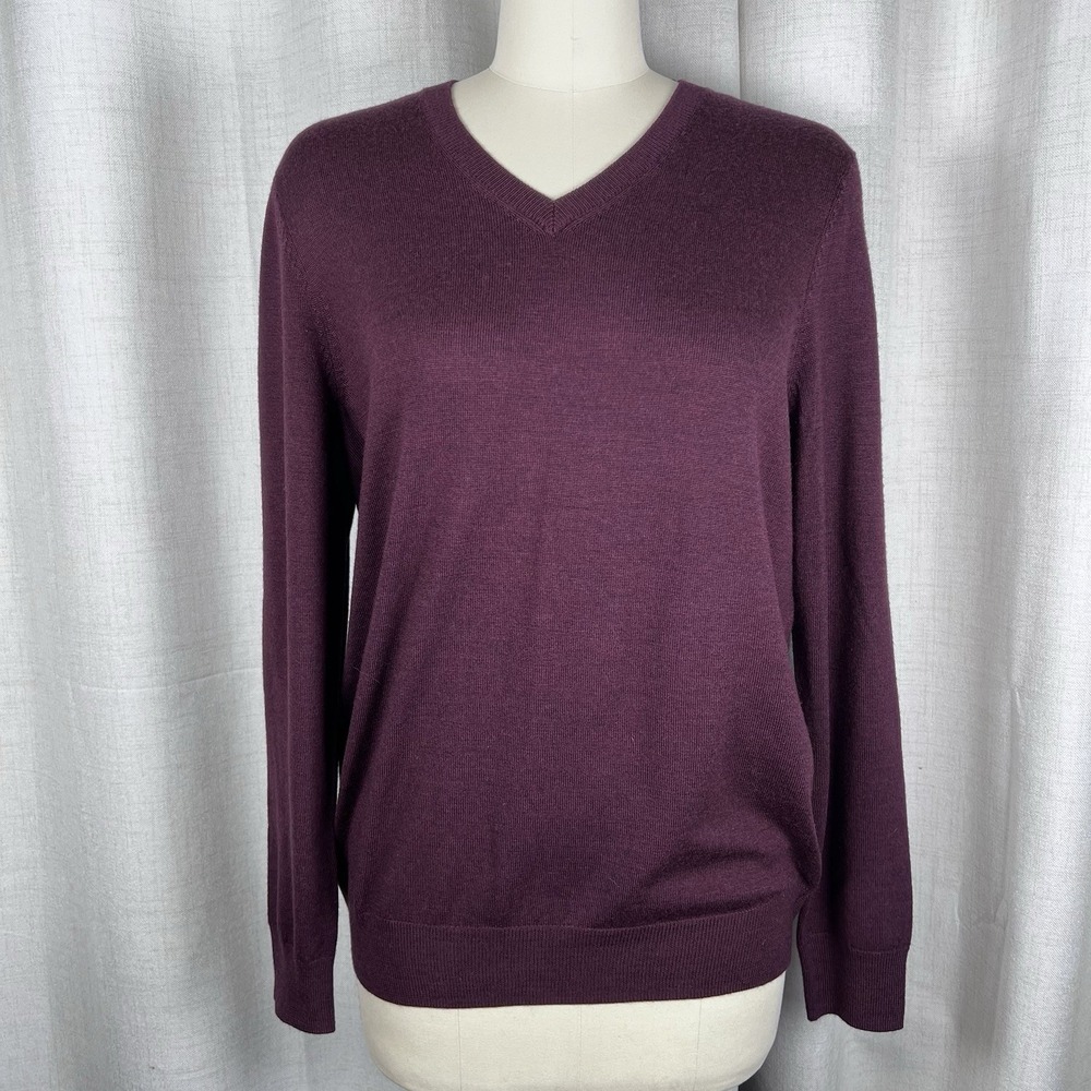 NEW! Jos A. Bank Traveler Sweater Mens Medium Burgundy V-neck Merino Wool Luxury
